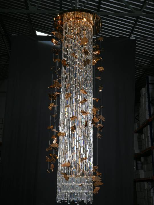 Regalia Cascade – 200W LED Crystal Chandelier in Grand Gold