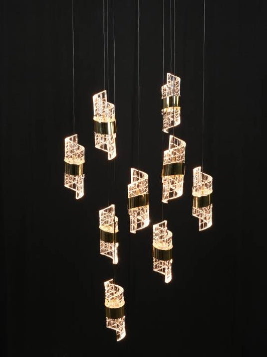 Helix Drop – 9-Light Spiral LED Chandelier with Dual-Tone Finish