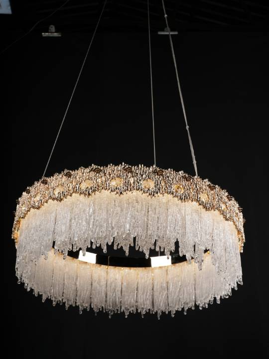 Golden Amber – 600mm Round LED Chandelier with Artisanal Glass Diffuser