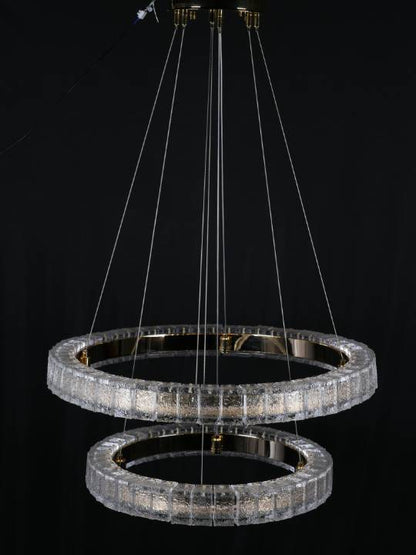 Solasta Dual Ring Pendant – Gold with Handmade Glass (150W LED)