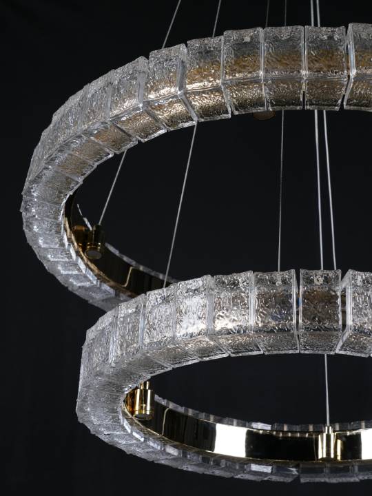 Solasta Dual Ring Pendant – Gold with Handmade Glass (150W LED)