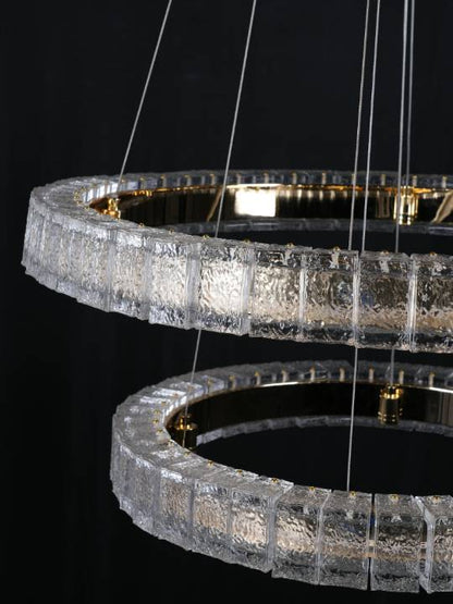 Solasta Dual Ring Pendant – Gold with Handmade Glass (150W LED)