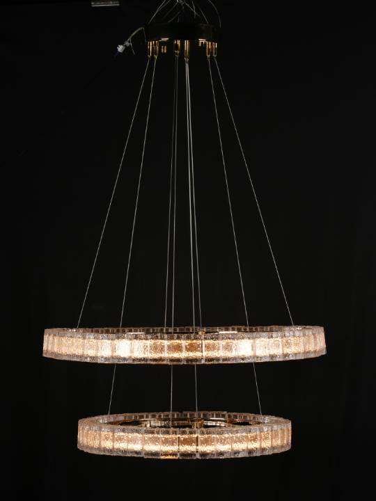 Solasta Dual Ring Pendant – Gold with Handmade Glass (150W LED)