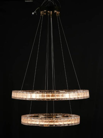 Solasta Dual Ring Pendant – Gold with Handmade Glass (150W LED)