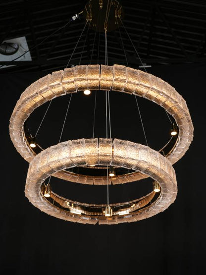 Solasta Dual Ring Pendant – Gold with Handmade Glass (150W LED)