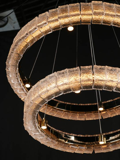 Solasta Dual Ring Pendant – Gold with Handmade Glass (150W LED)