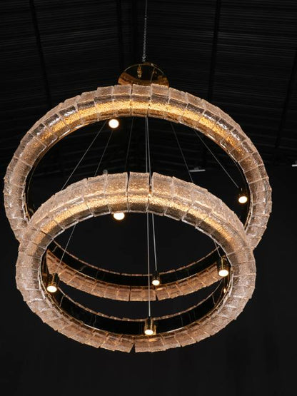 Solasta Dual Ring Pendant – Gold with Handmade Glass (150W LED)