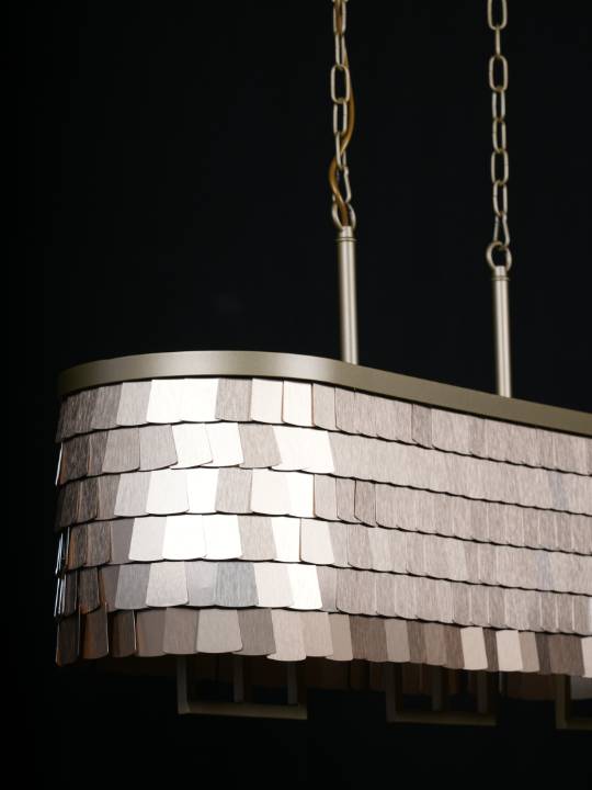 Nova Bloom – 6-Light Linear Chandelier with Smoky Grey Glass Shades