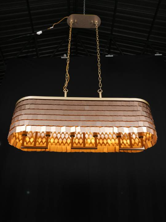 Nova Bloom – 6-Light Linear Chandelier with Smoky Grey Glass Shades