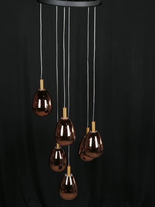 Roselle Aura – 6-Light Chandelier with Rose Glass Shades & Gold Finish