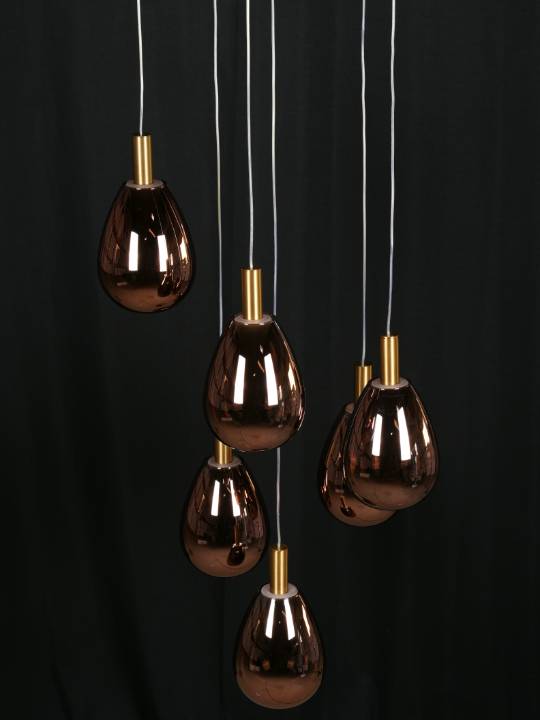Roselle Aura – 6-Light Chandelier with Rose Glass Shades & Gold Finish
