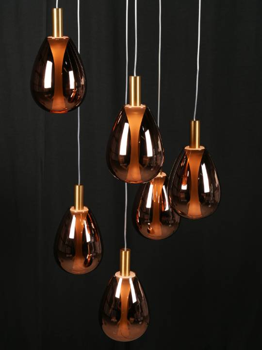 Roselle Aura – 6-Light Chandelier with Rose Glass Shades & Gold Finish