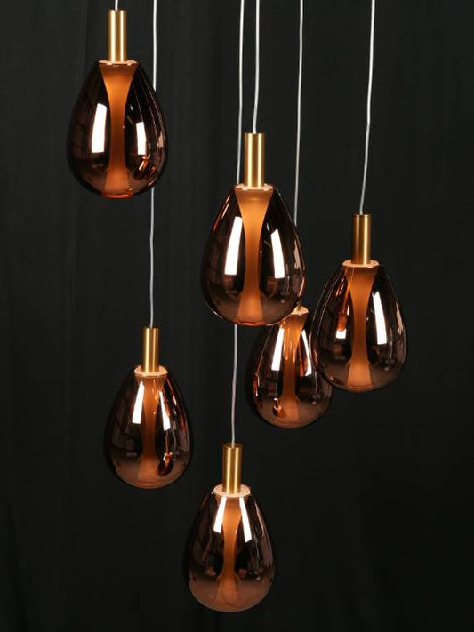 Roselle Aura – 6-Light Chandelier with Rose Glass Shades & Gold Finish