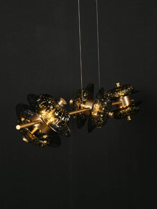 CrystalVeil Trio – Brushed Gold LED Pendant Light (3×3W)