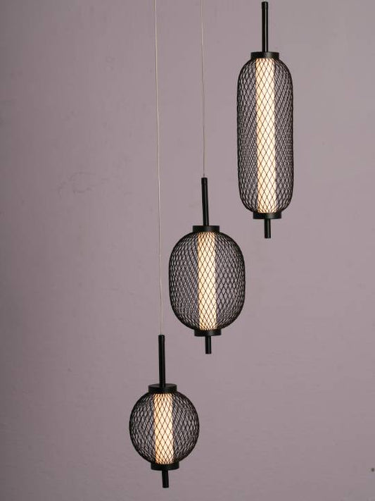 Obsidian Halo – 3-Light Mesh Chandelier in Matte Black Finish