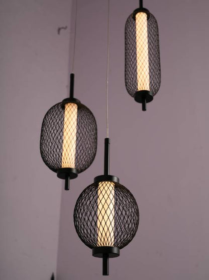 Obsidian Halo – 3-Light Mesh Chandelier in Matte Black Finish