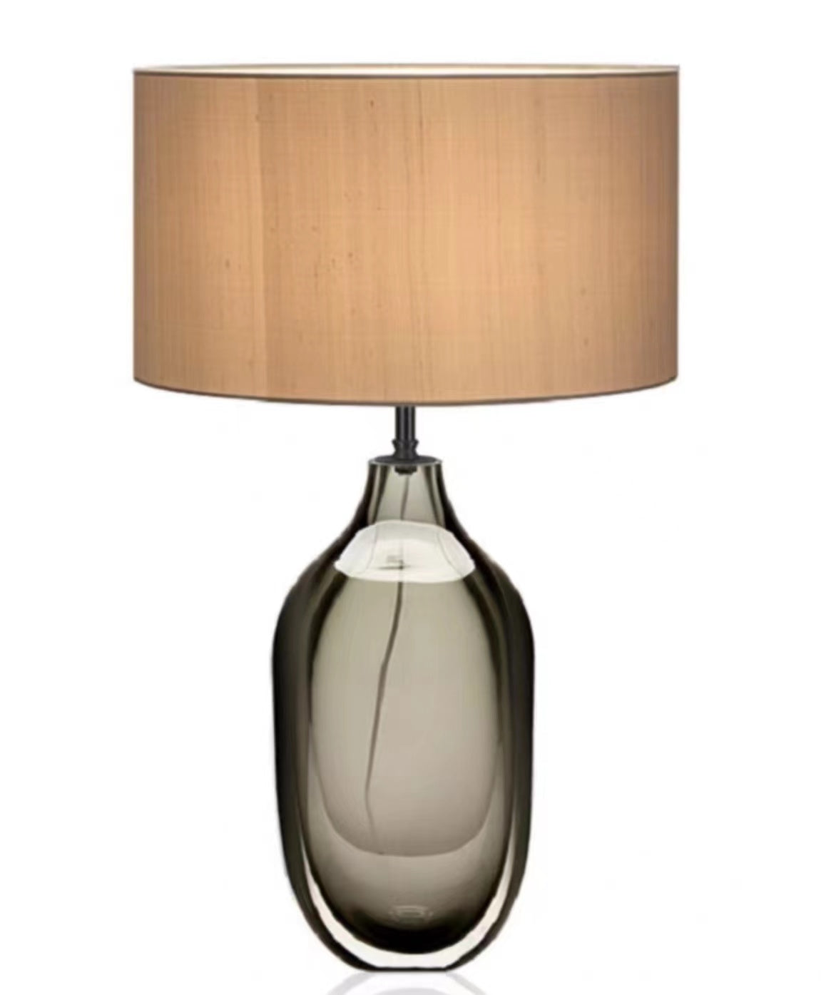 Smoky Elegance Table Lamp – Glass & Fabric