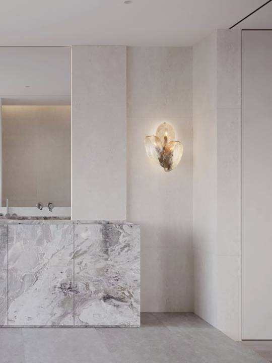 Brass Wall Light with Amber Handmade Glass – 3 Light (E14)