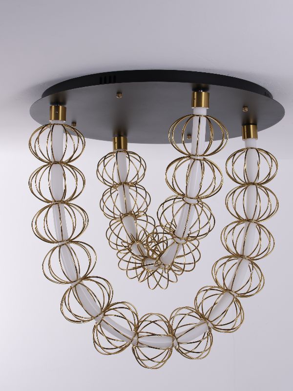 Brass & Black Circular Chandelier
