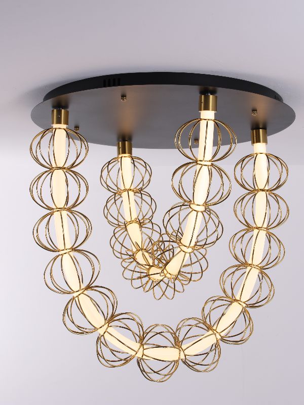 Brass & Black Circular Chandelier