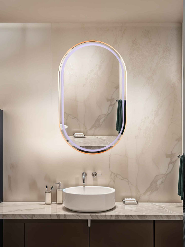Curved Edge Gold Mirror with LED Backlight – 24W | 550 × 900mm