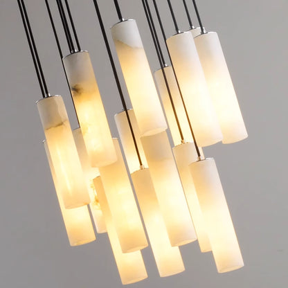 12-Light Spanish Alabaster Chandelier with Antique Brass Canopy – 72W LED