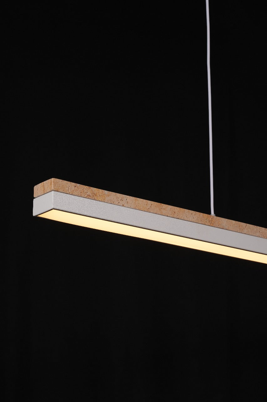 LineaStone Linear Pendant – White Stone & Iron Frame (30W LED)