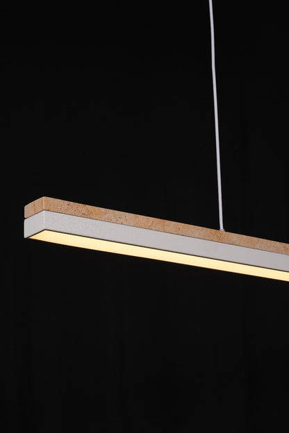 LineaStone Linear Pendant – White Stone & Iron Frame (30W LED)