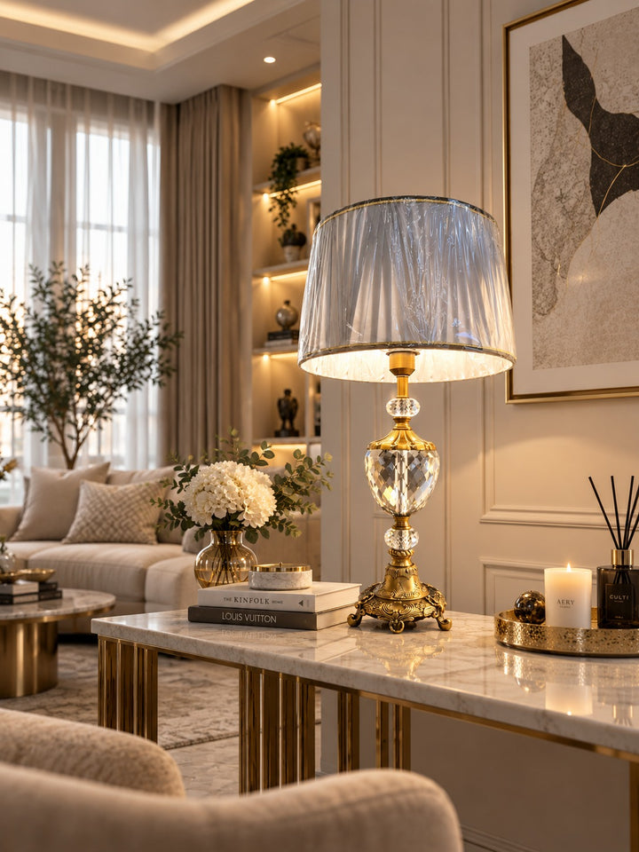 Aurelian Antique Crystal Table Lamp, 670mm