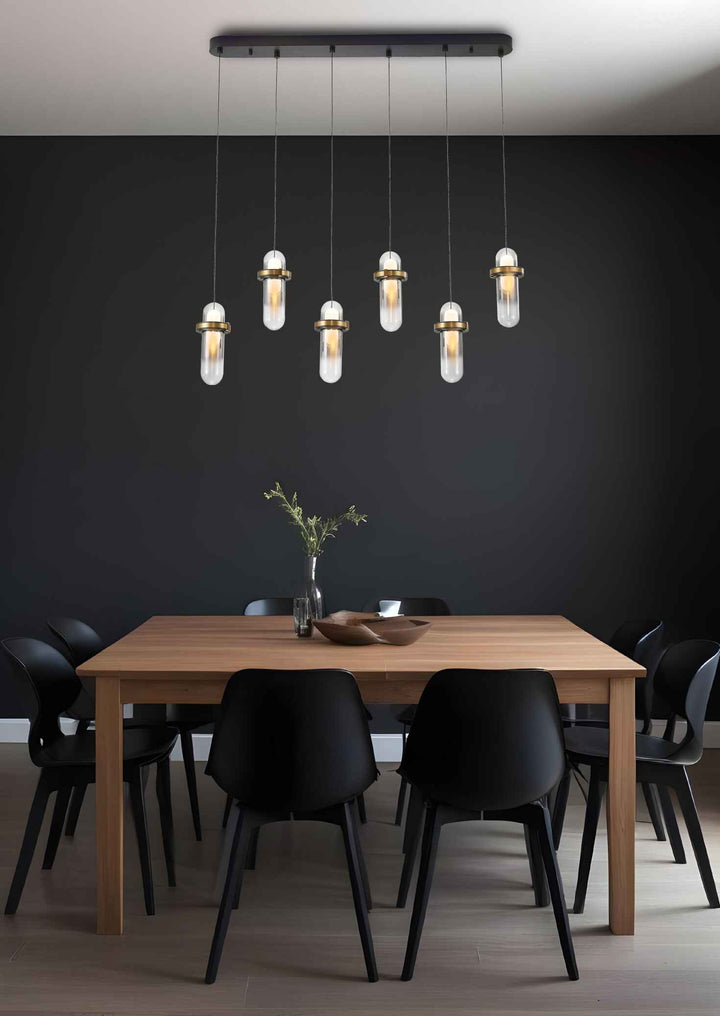 Celesta Beam – 6-Light Linear Chandelier with Smoky Glass Globes