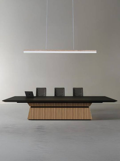 LineaStone Linear Pendant – White Stone & Iron Frame (30W LED)